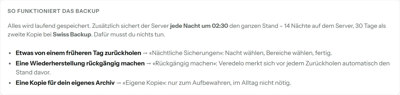 So funktioniert das Backup: Nächtliche Sicherungen, Rückgängig machen, Eigene Kopie