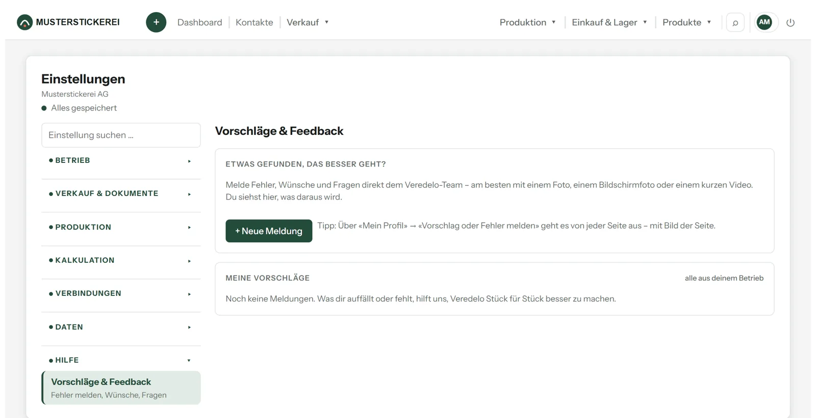 Einstellungen: Vorschläge & Feedback mit der Liste «Meine Vorschläge»