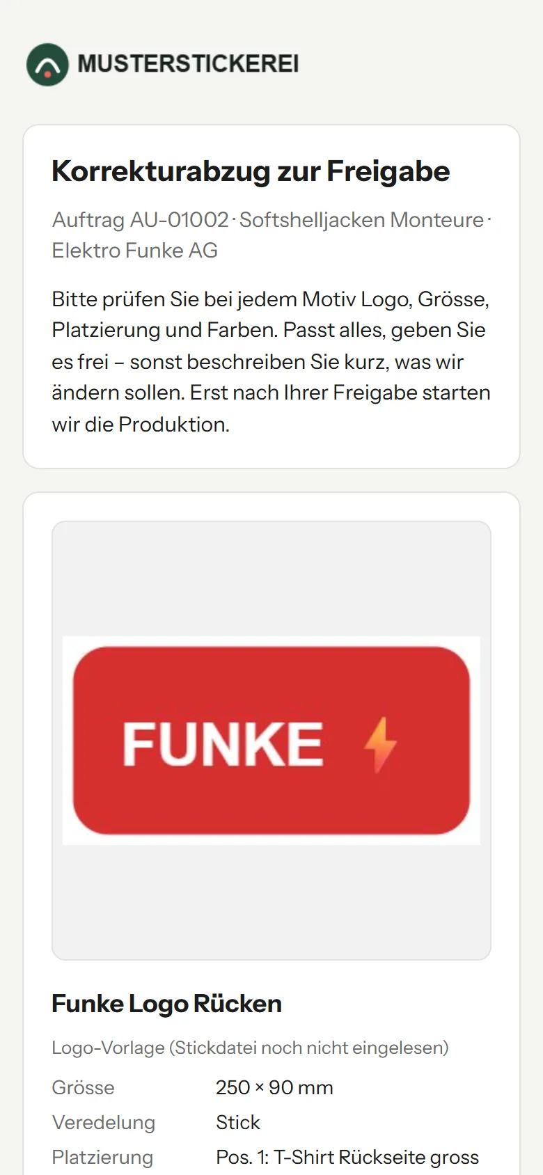 Dieselbe Freigabe-Seite auf dem Handy