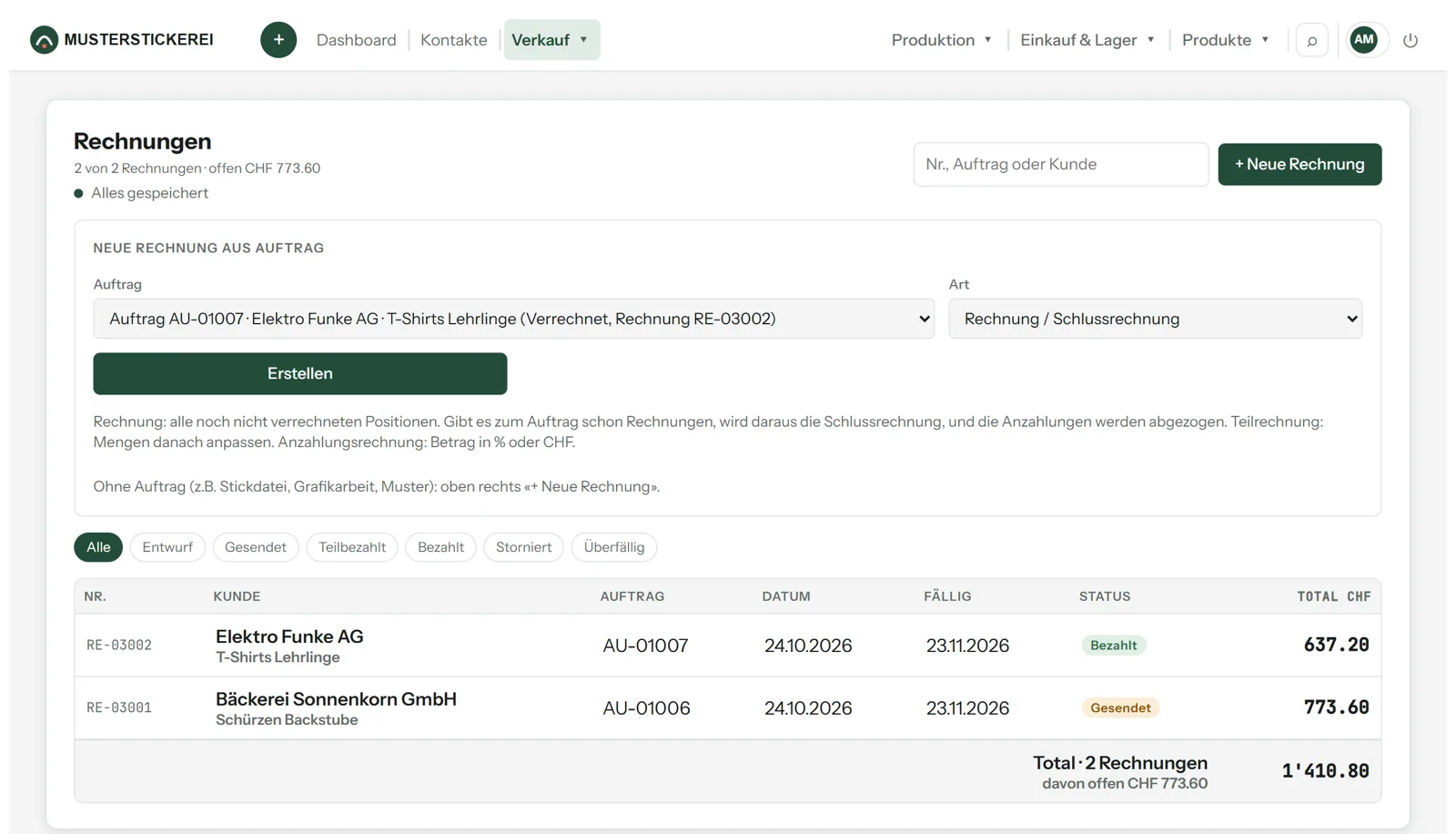 Veredelo: Rechnungen aus Aufträgen erstellen